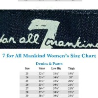 7 For All Mankind Womens Jeans Size Chart