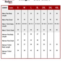 Badger Dri Fit Shirt Size Chart