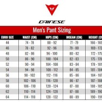 Dainese Pants Size Chart