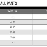 Easton Baseball Pants Size Chart Youth