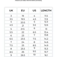 European Baby Shoe Size Conversion Chart