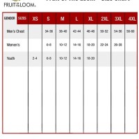 Fruit Of The Loom T Shirt Size Chart