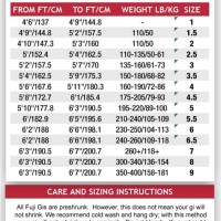 Fuji Judo Uniform Size Chart