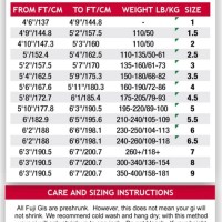 Fuji Single Weave Judo Gi Size Chart