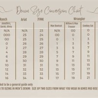 H 038 M Jean Size Chart