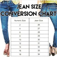 Jeans Size Chart Conversion 29 215 32