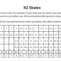 K2 Inline Skates Size Chart