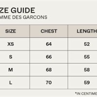 Me Des Garcons Size Chart