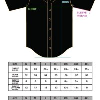 Mens Baseball Jersey Size Chart