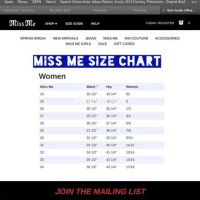 Miss Me Jeans Pants Size Chart