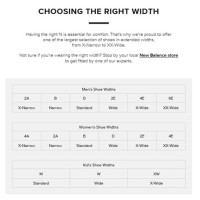 New Balance Foot Width Size Chart