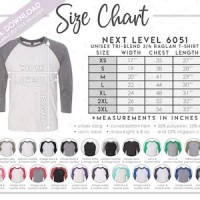 Next Level Baseball Tee Size Chart