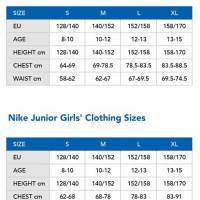 Nike Junior Clothing Size Chart