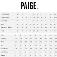 Paige Denim Size Chart