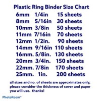 Plastic B Binding Size Chart