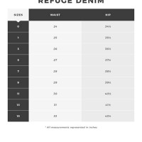 Refuge Denim Size Chart