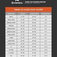 Simms G3 Wader Pants Size Chart