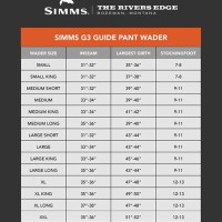 Simms G3 Waist Waders Size Chart