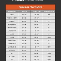 Simms G4 Pro Waders Size Chart