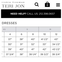 Teri Jon Size Chart