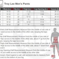 Troy Lee Pants Size Chart