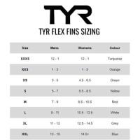 Tyr Fin Size Chart