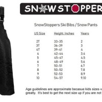 White Sierra Snow Pants Size Chart